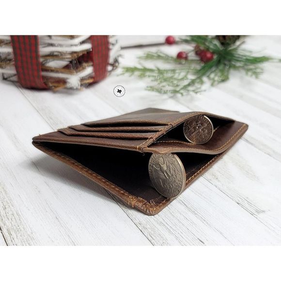 Brown Leather Card Wallet with Window ID, Free Personalization - Picture 2 of 3